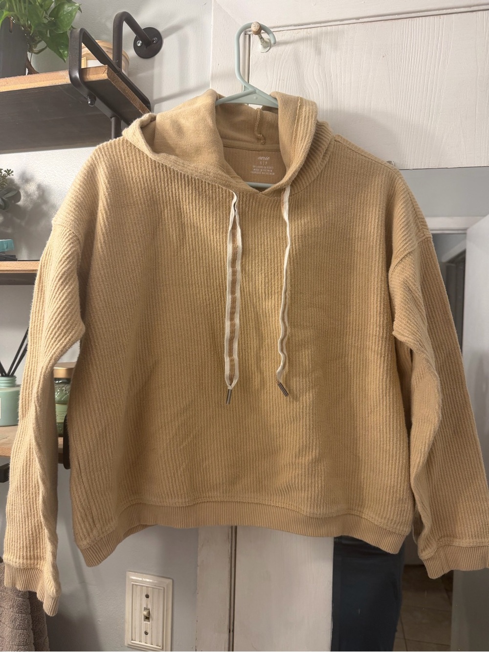 aerie Corduroy Hoodie in Light Tan